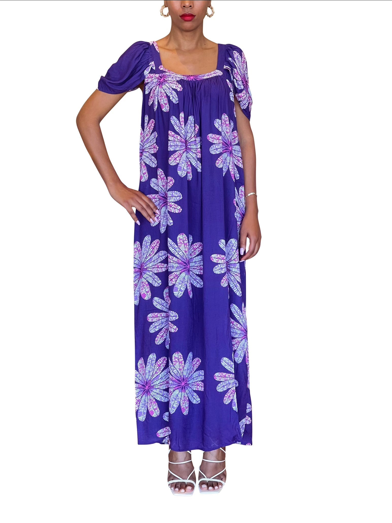  ChicNiCity POPPI Tulip Sleeve Flowy Maxi Dress 1 - PURPLE - Bonton