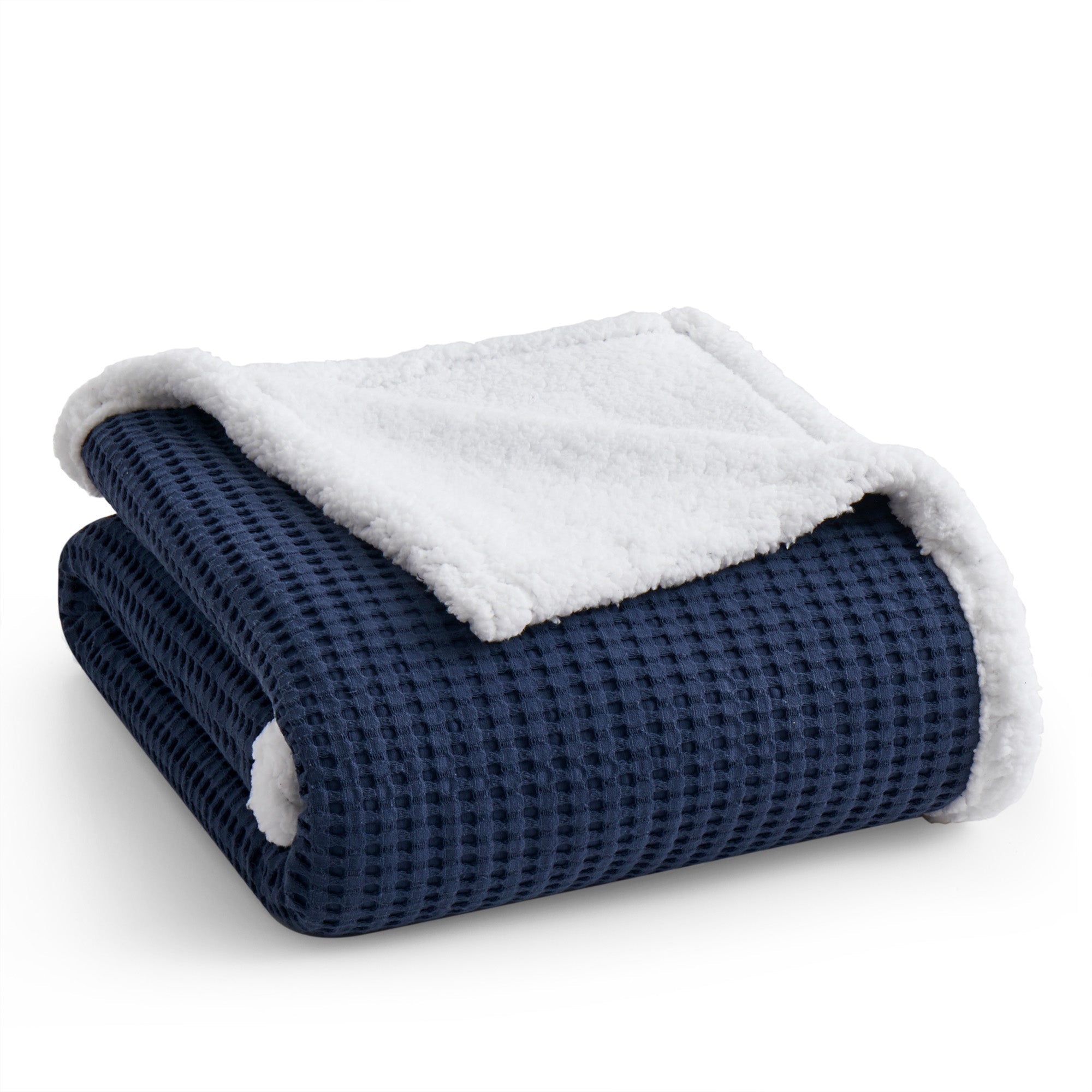  Levtex Home Mills Waffle Sherpa Throw Navy - Navy - Bonton