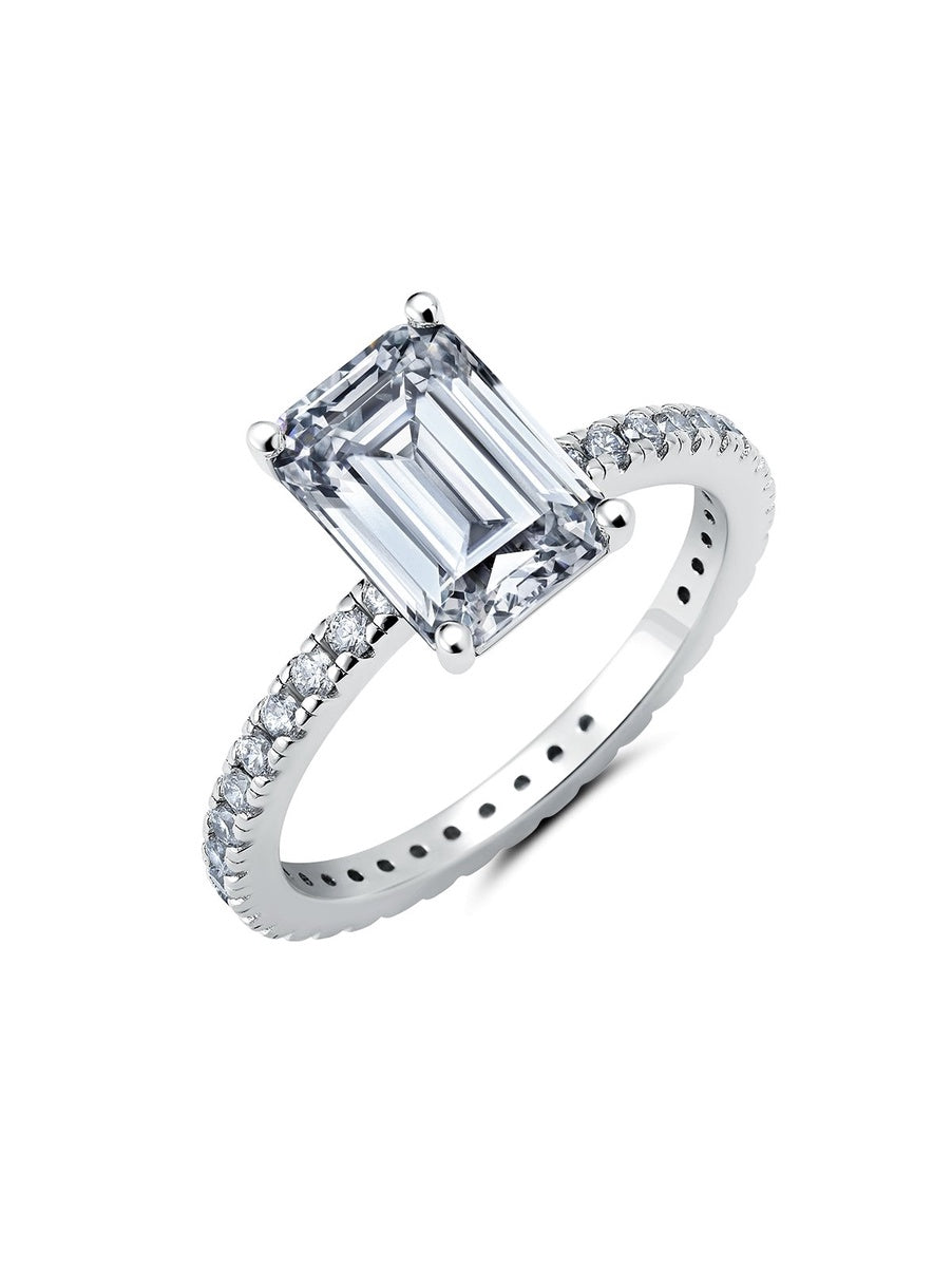  CRISLU Emerald Step Cut Engagement Ring Finished in Pure Platinum - XX - Bonton