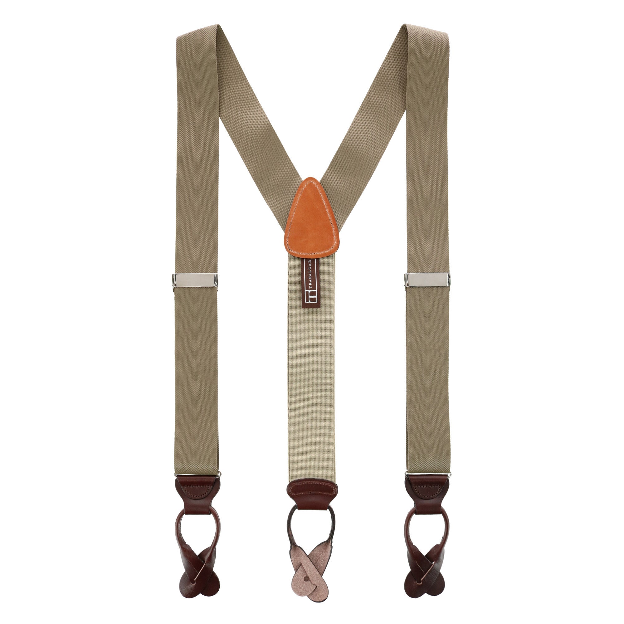  Trafalgar Hudson Nylon Button End Braces - Dark Khaki - Bonton