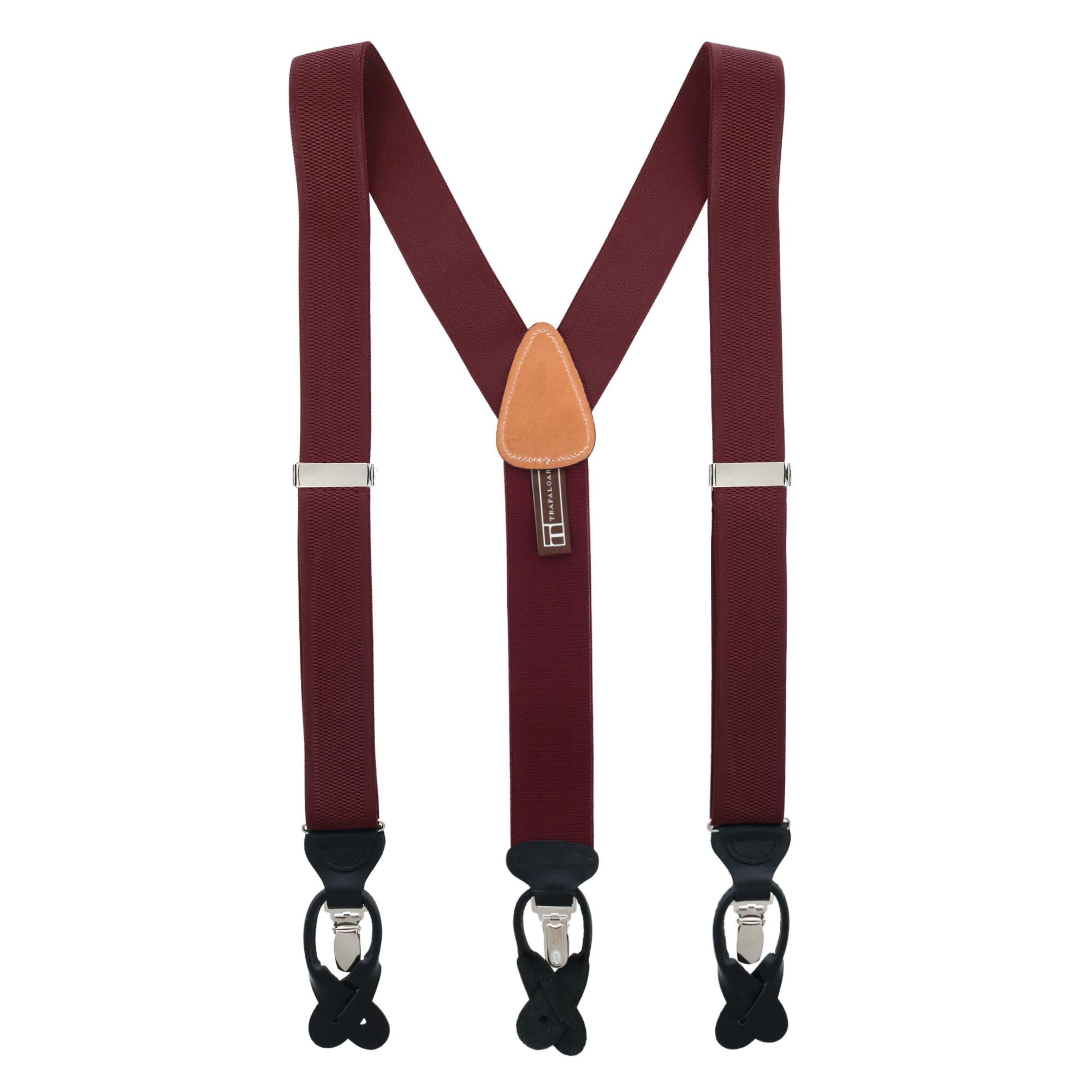  Trafalgar Classic Solid Color 38mm Convertible Braces - Burgundy - Bonton