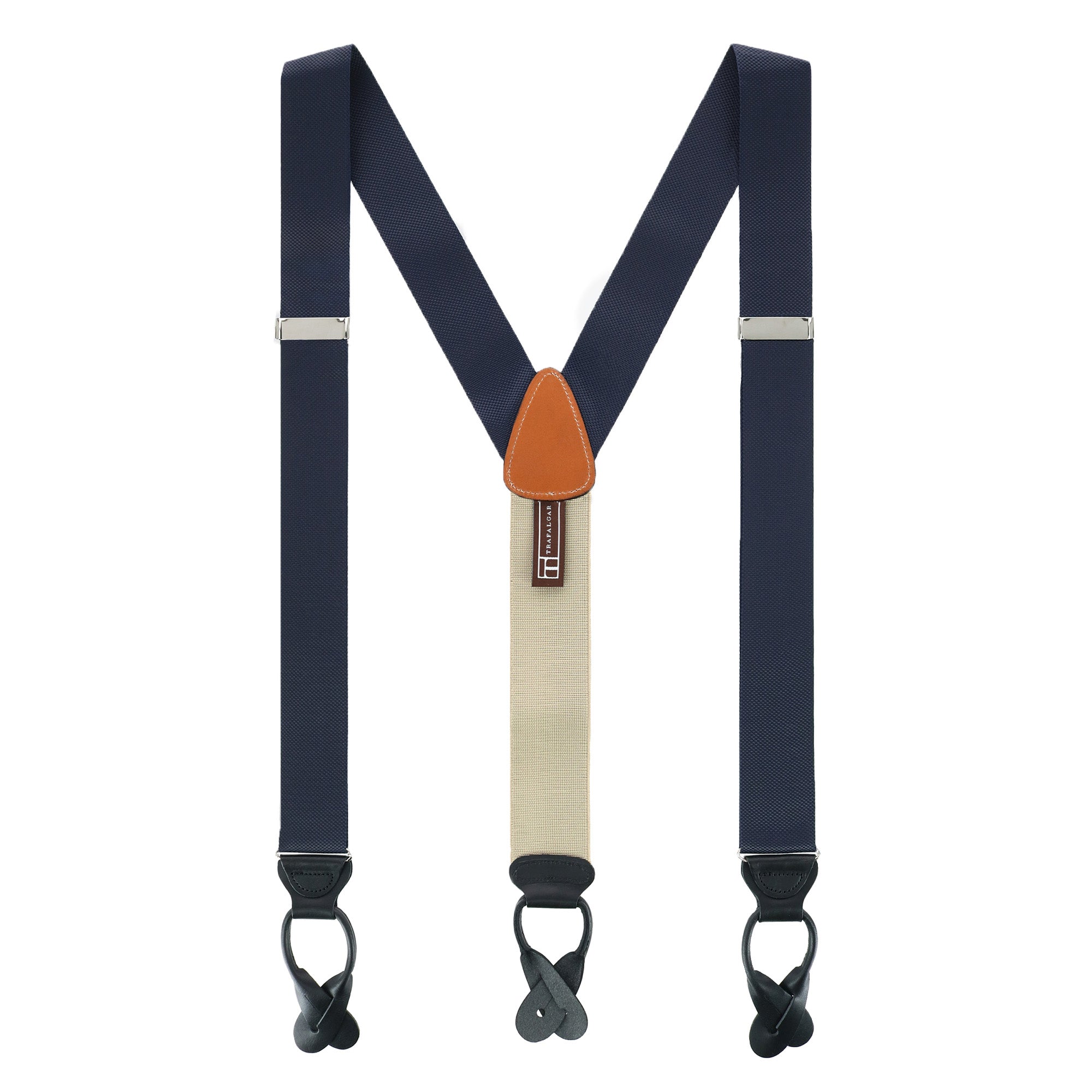  Trafalgar Big & Tall Hudson Solid Color Button End Braces - Navy - Bonton