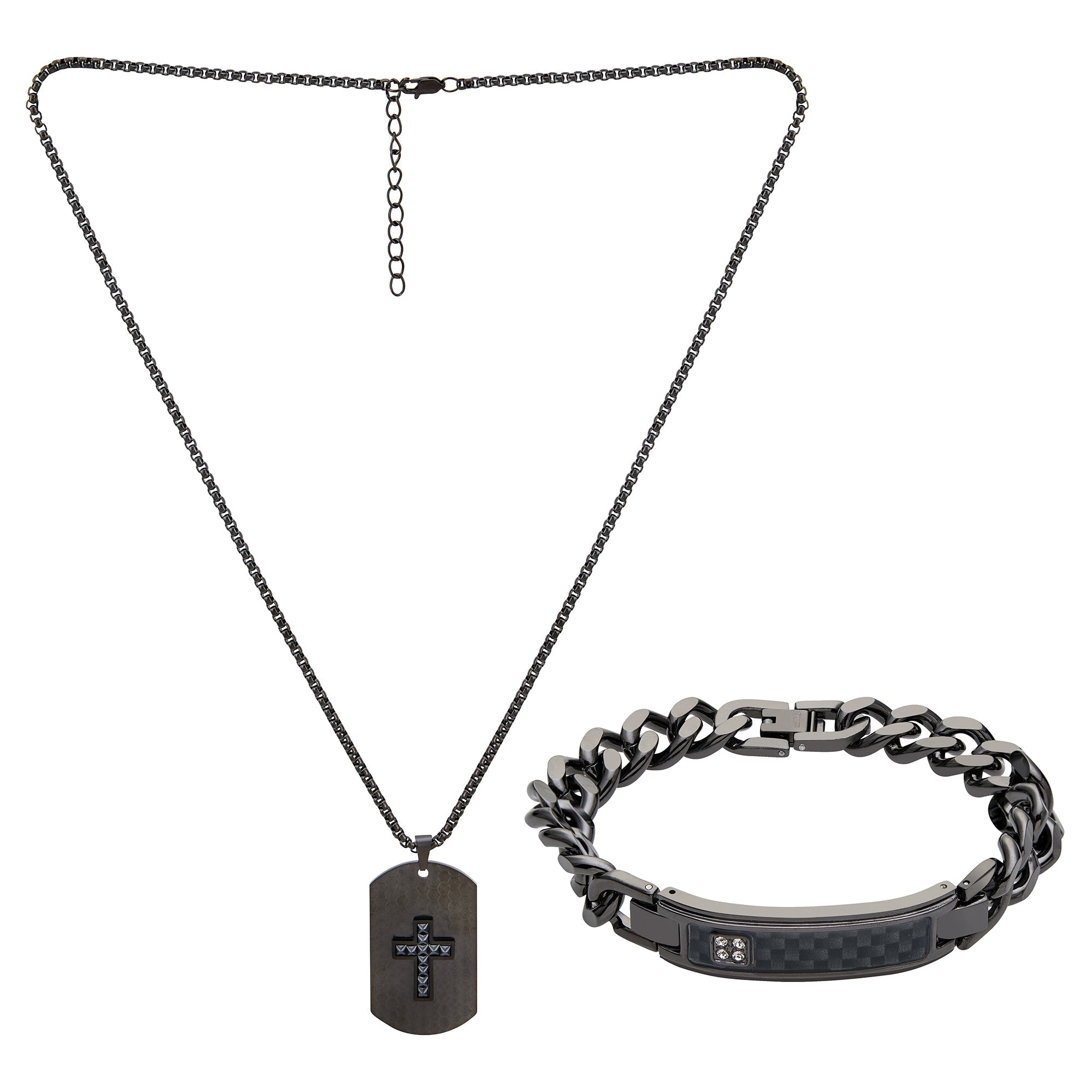  American Exchange American Exchange Necklace and Bracelet Set - Gunmetal/Black - Bonton