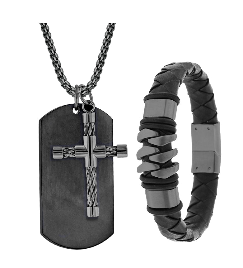  American Exchange American Exchange Dual Pendant Necklace & Bracelet Set - Gunmetal - Bonton