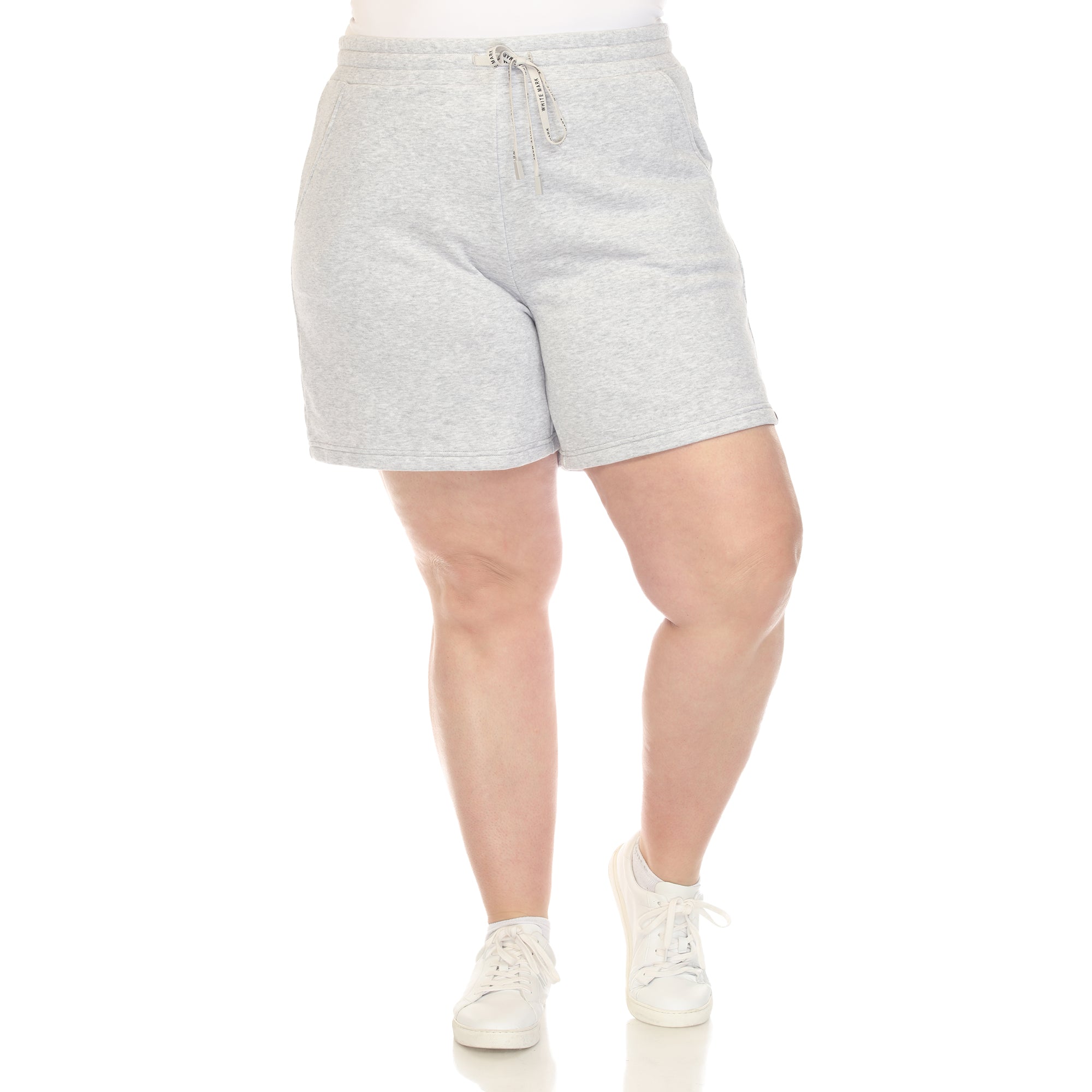  White Mark Plus Size Super Soft Drawstring Waistband Sweat Short - Heather Grey - Bonton