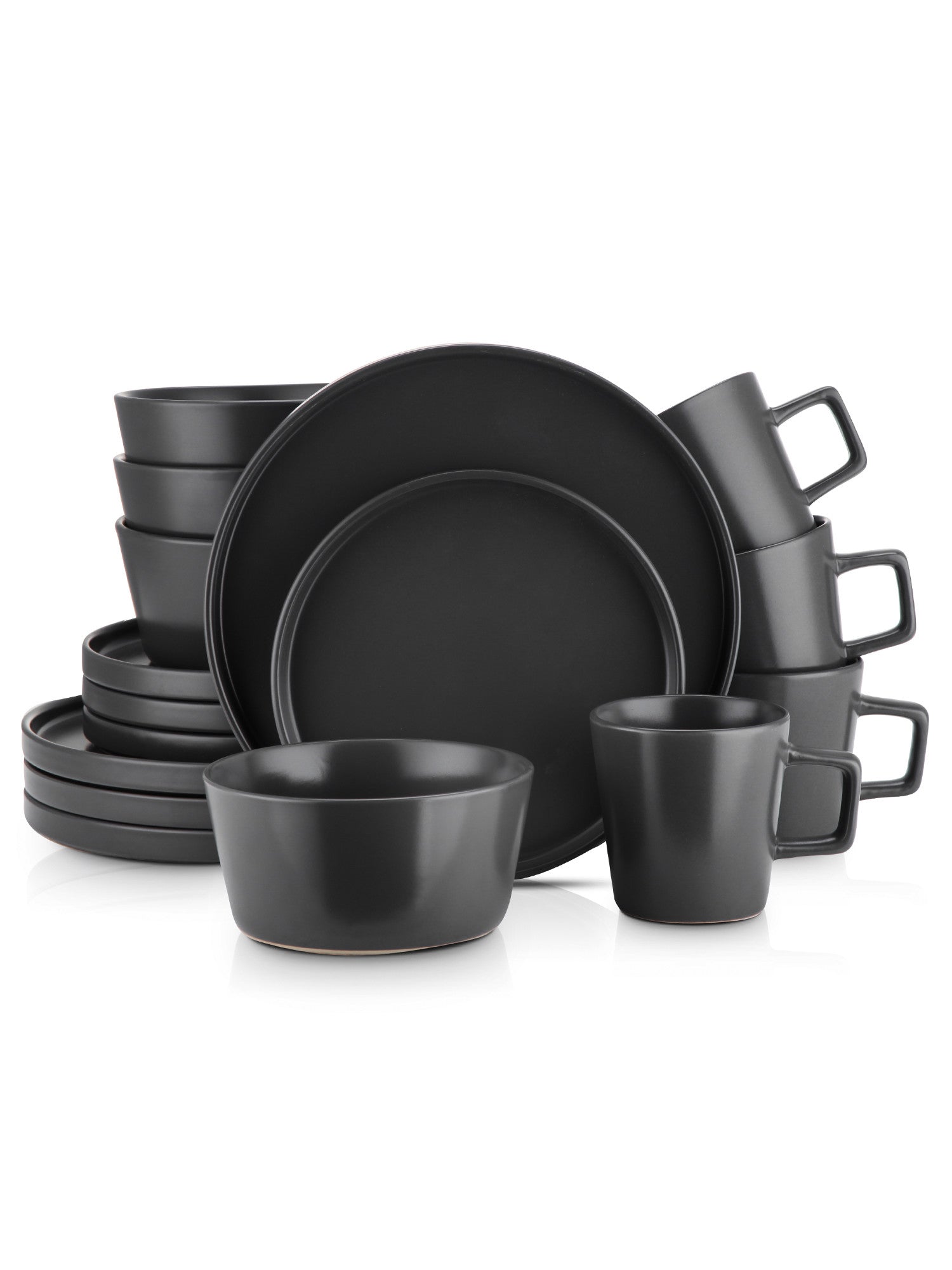  Stone + Lain Celina 16-Piece Dinnerware Set Stoneware - Black Matte - Bonton