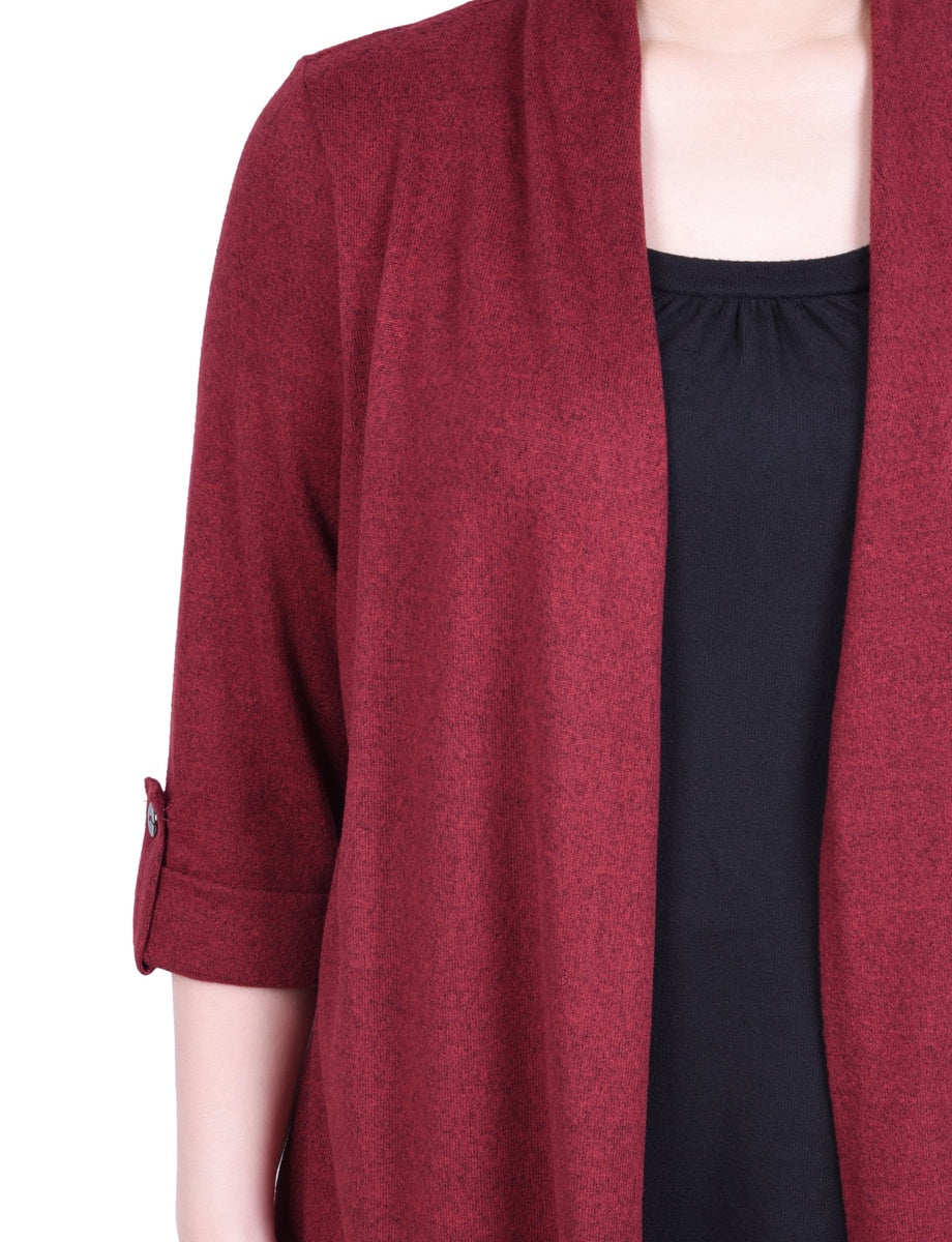  NY Collection Petite 3/4 Sleeve Two in One Top - Charcoal Grey - Bonton