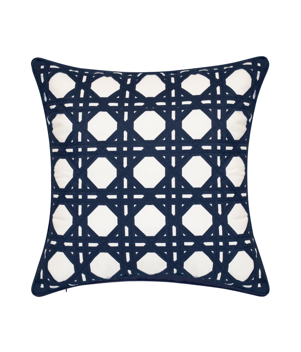Rattan Look Geometric Decorative Pillow Navy
