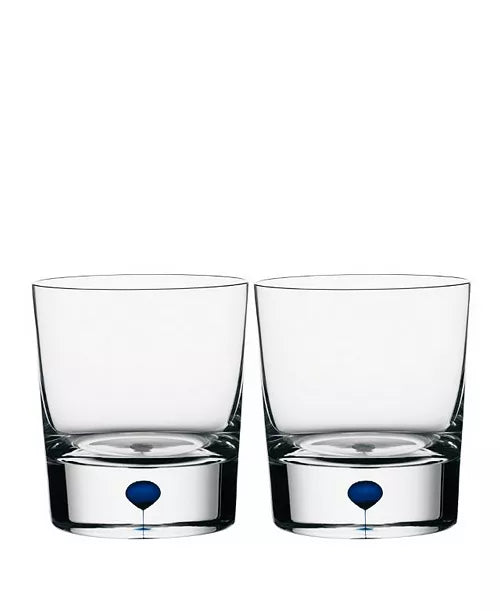  Orrefors Intermezzo Blue Whiskey Glass Pair - Clear/ Blue Teardrop - Bonton