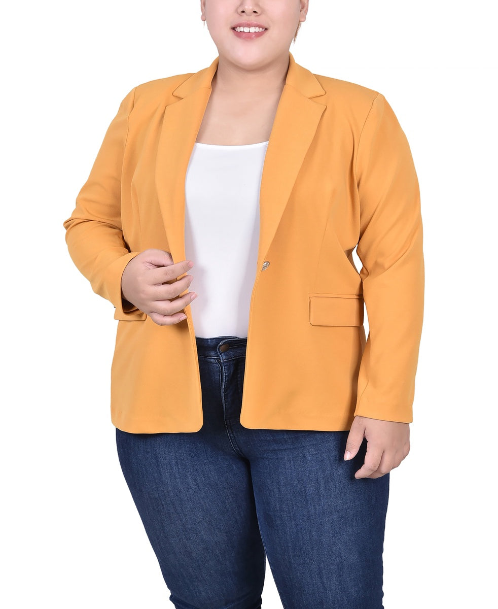  NY Collection Plus Size Long Sleeve Scuba Crepe Jacket - Black - Bonton