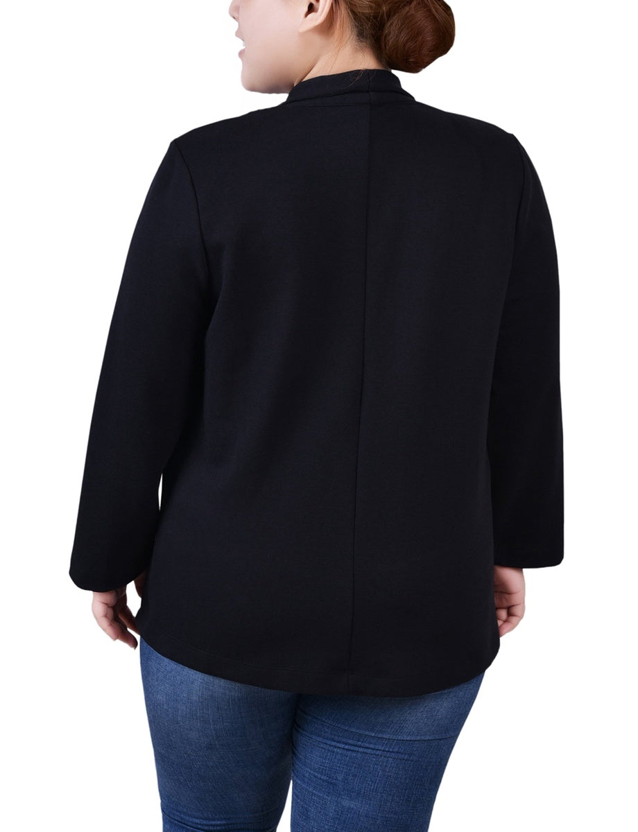  NY Collection Plus Size 3/4 Sleeve Ponte Jacket - Black - Bonton