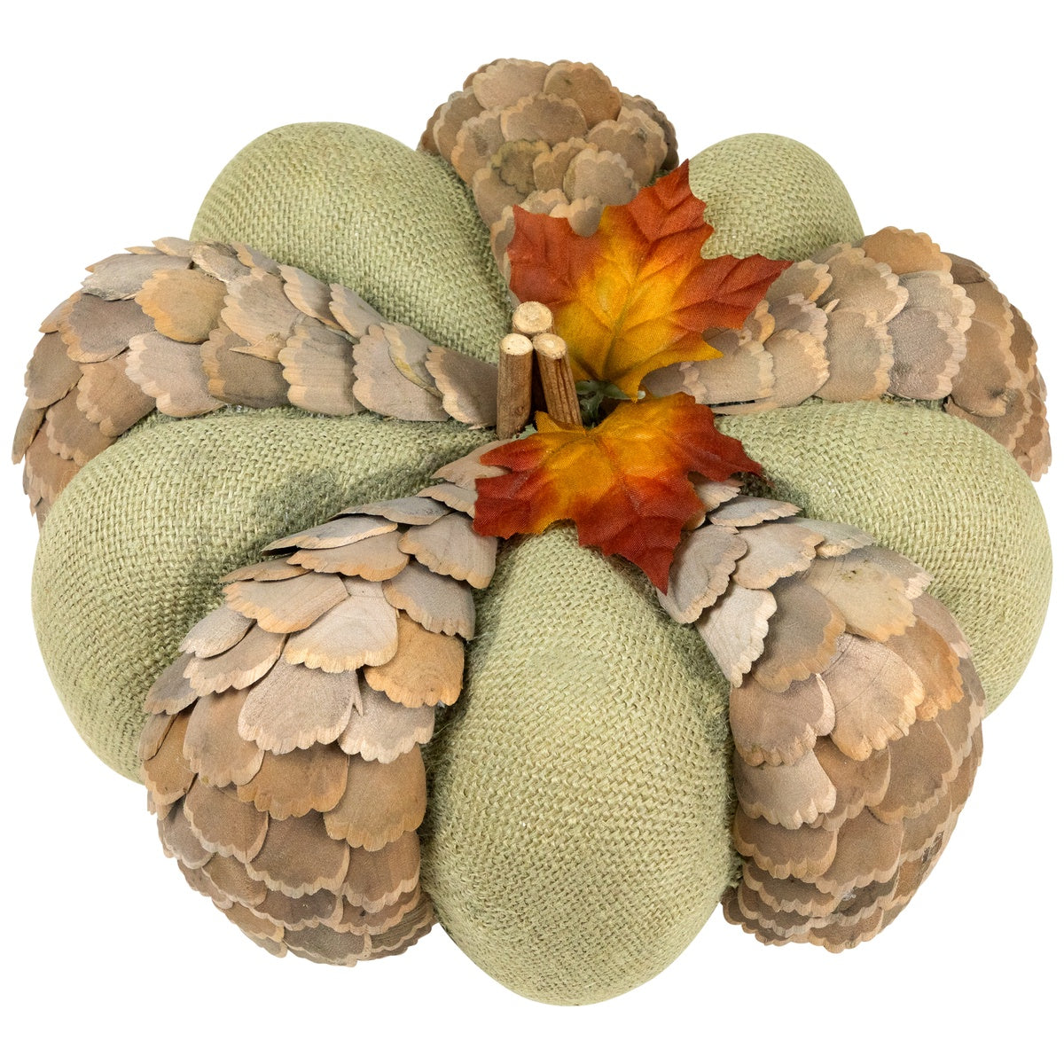  Northlight Fall Harvest Layered Wooden Leaves and Burlap Pumpkin - 10