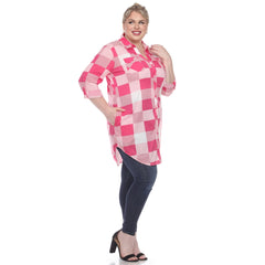 Plus Size Plaid Button Down Tunic Shirt