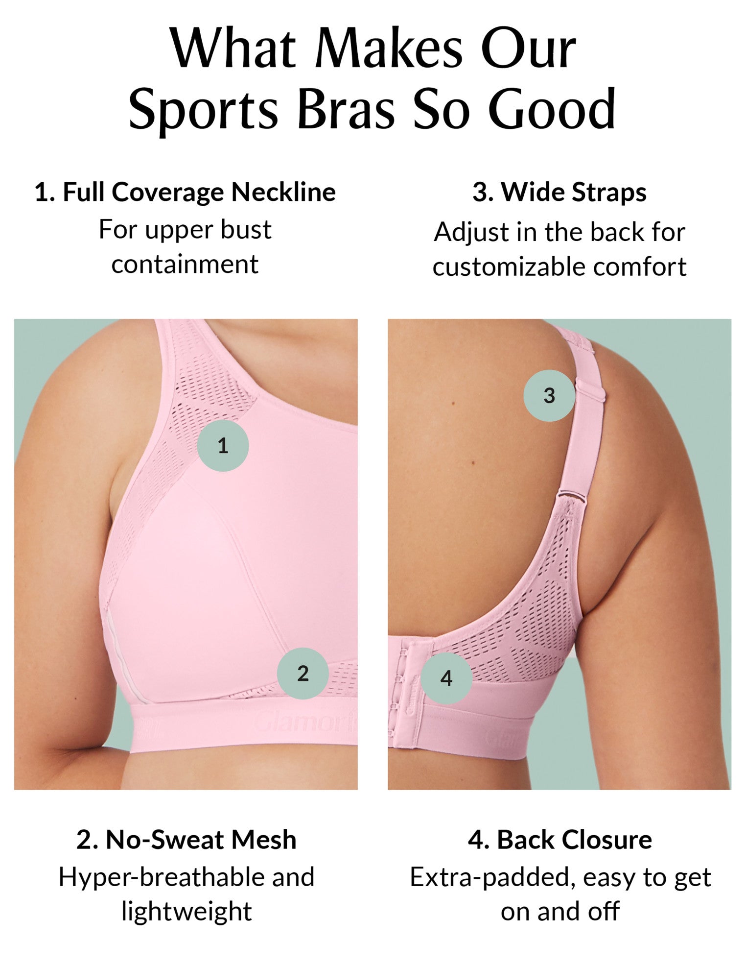  Glamorise No-Sweat Mesh Sports Bra - Pink - Bonton