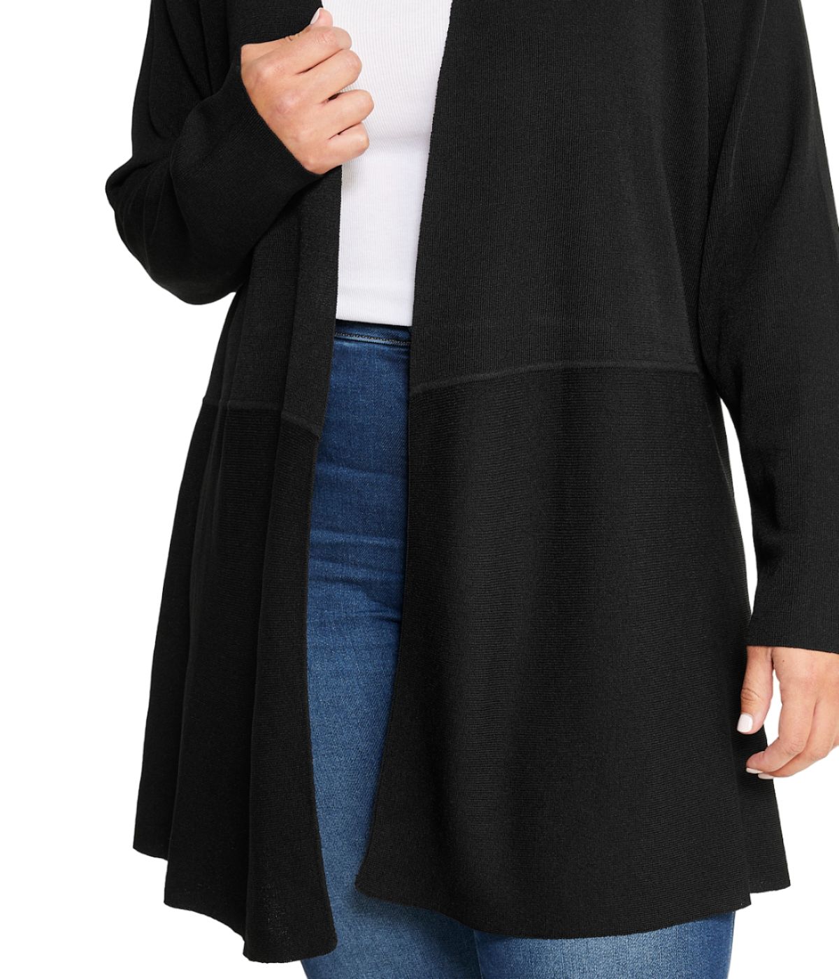  Anne Klein Long Cardigan with Waist Seam Plus Size - Anne Black - Bonton