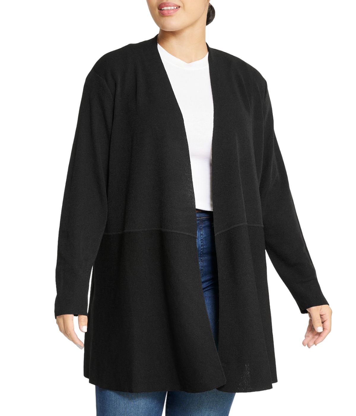  Anne Klein Long Cardigan with Waist Seam Plus Size - Anne Black - Bonton