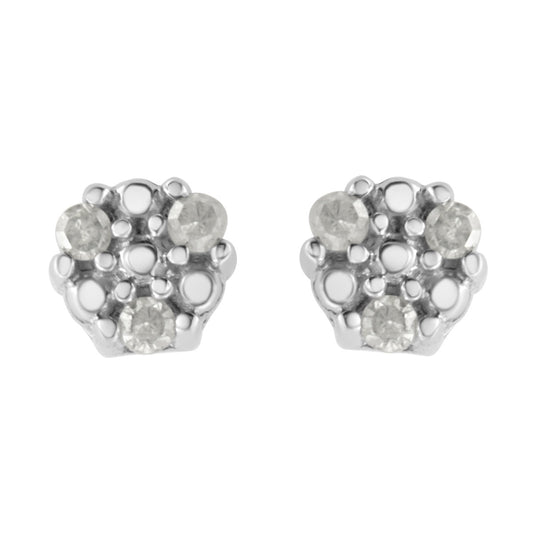 .925 Sterling Silver 1/10 Cttw Prong Set Round-Cut Trio Diamond Stud Earrings (I-J Color, I3 Clarity)