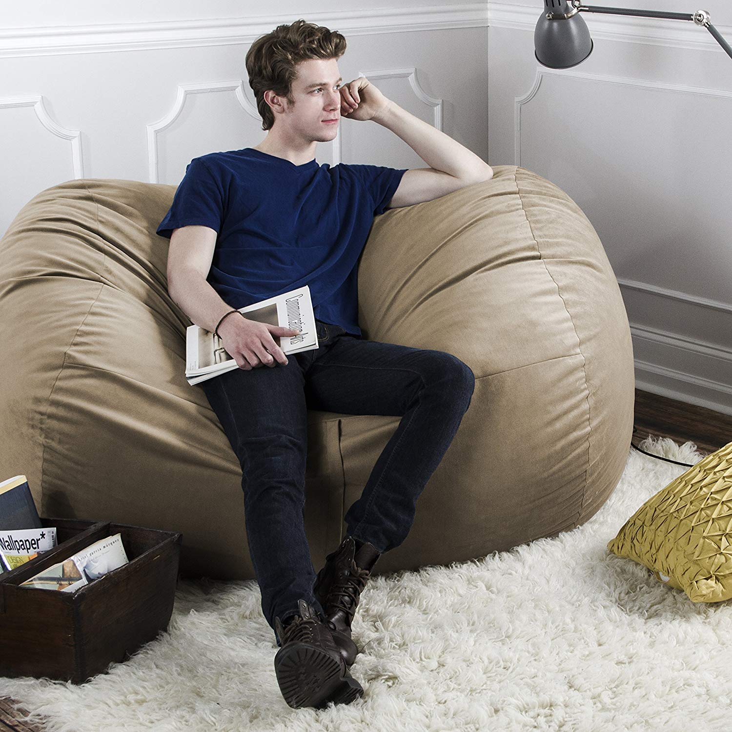  Jaxx Lounger Loveseat Bean Bag 5.5' - Camel - Bonton