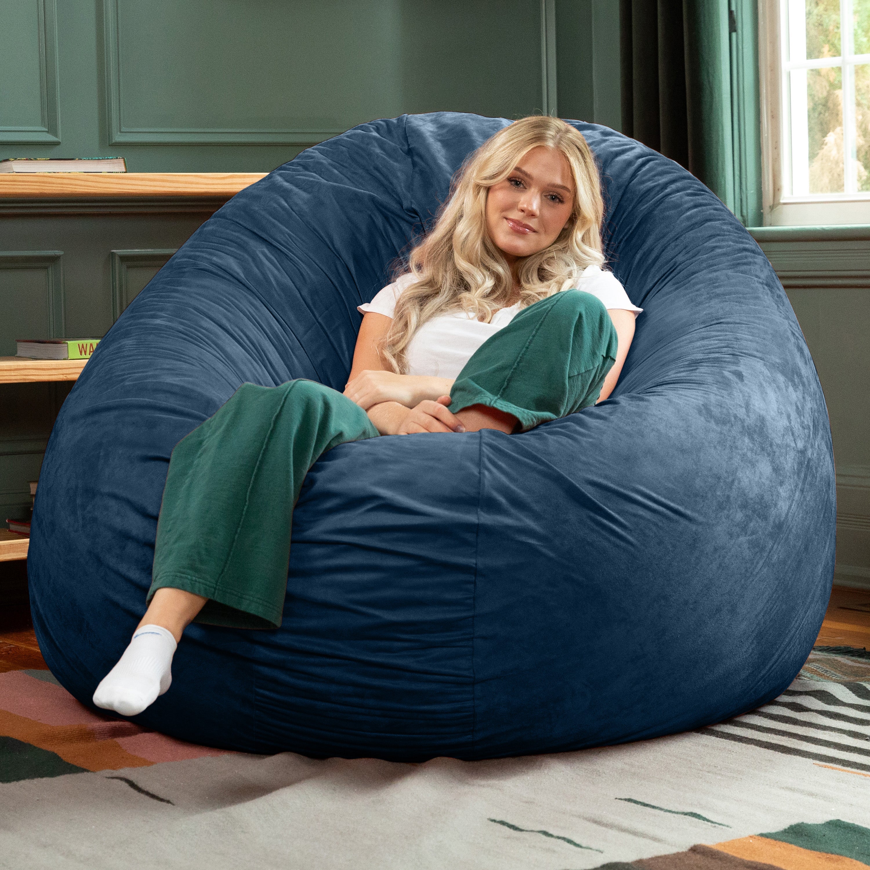  Jaxx Cocoon Large Bean Bag Chair for Adults 6' - Navy - Bonton