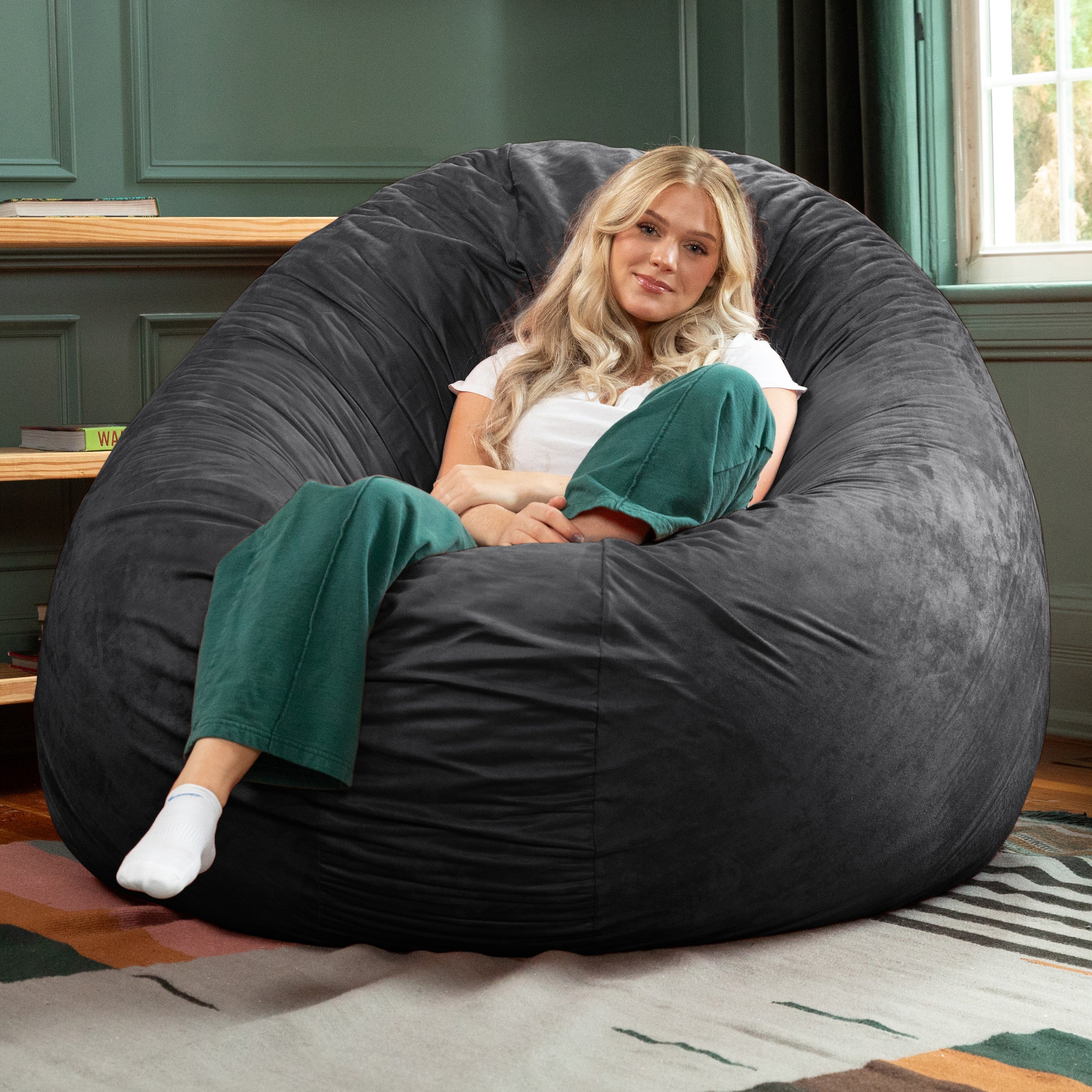  Jaxx Cocoon Large Bean Bag Chair for Adults 6' - Black - Bonton