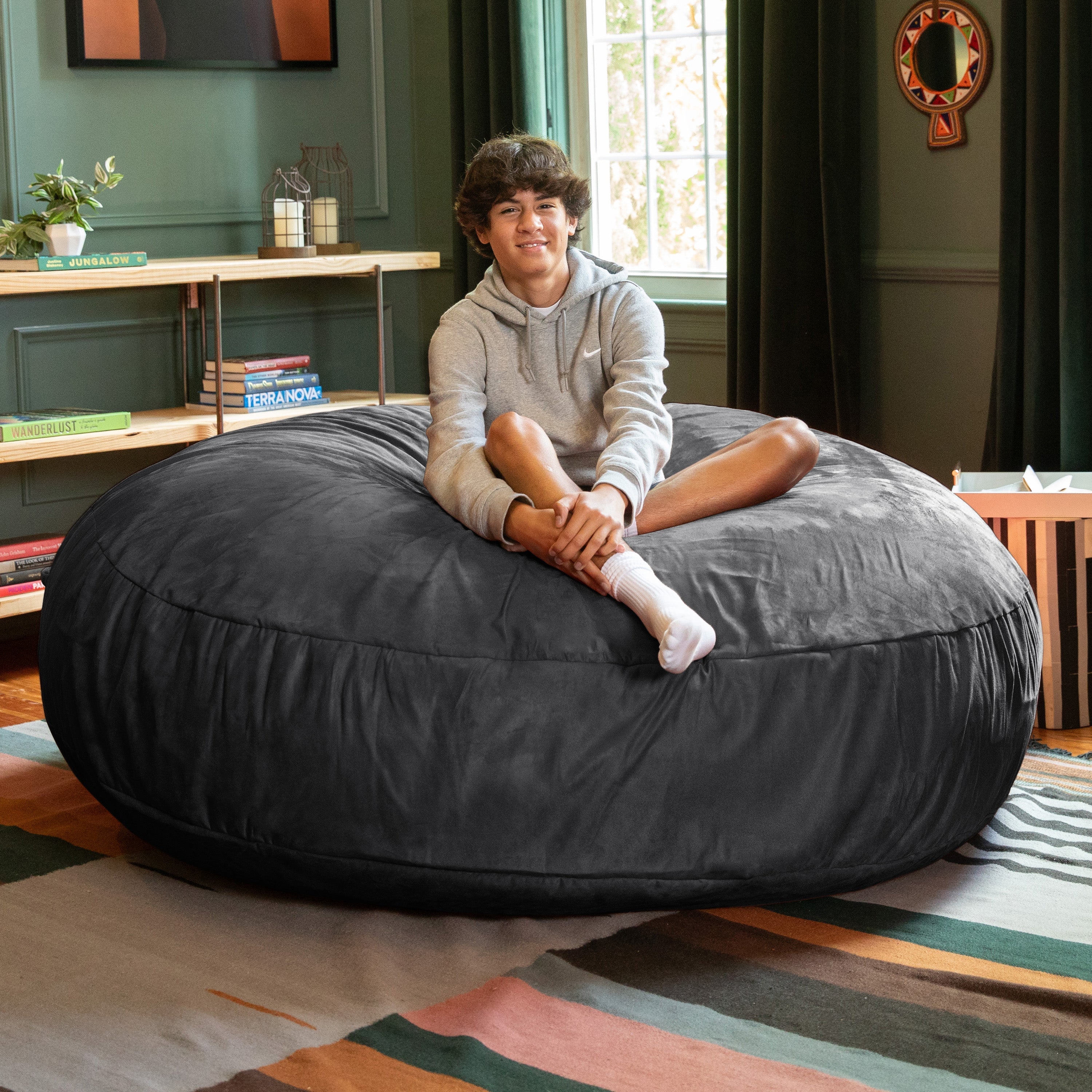  Jaxx Cocoon Large Bean Bag Chair for Adults 6' - Black - Bonton