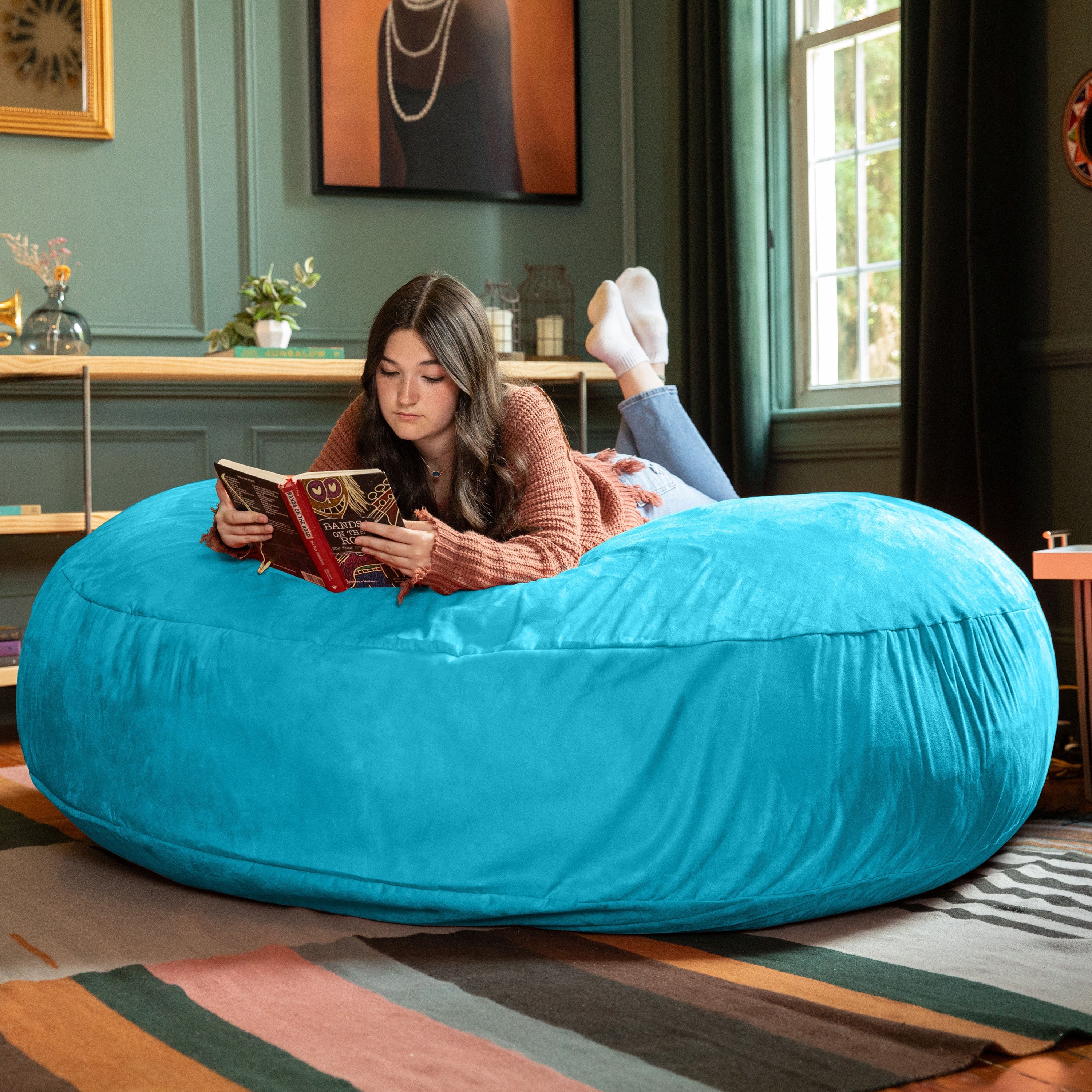  Jaxx Cocoon Large Bean Bag Chair for Adults 6' - Teal - Bonton