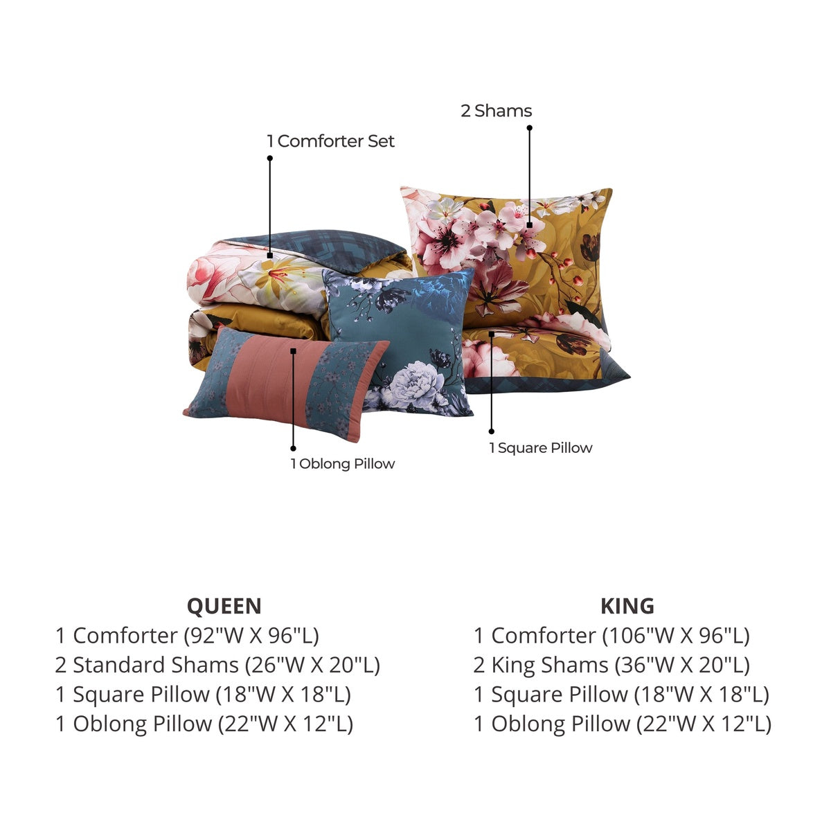  Bebejan Bebejan Golden Bounty 5 Piece Reversible Comforter Set - QUEEN - Bonton