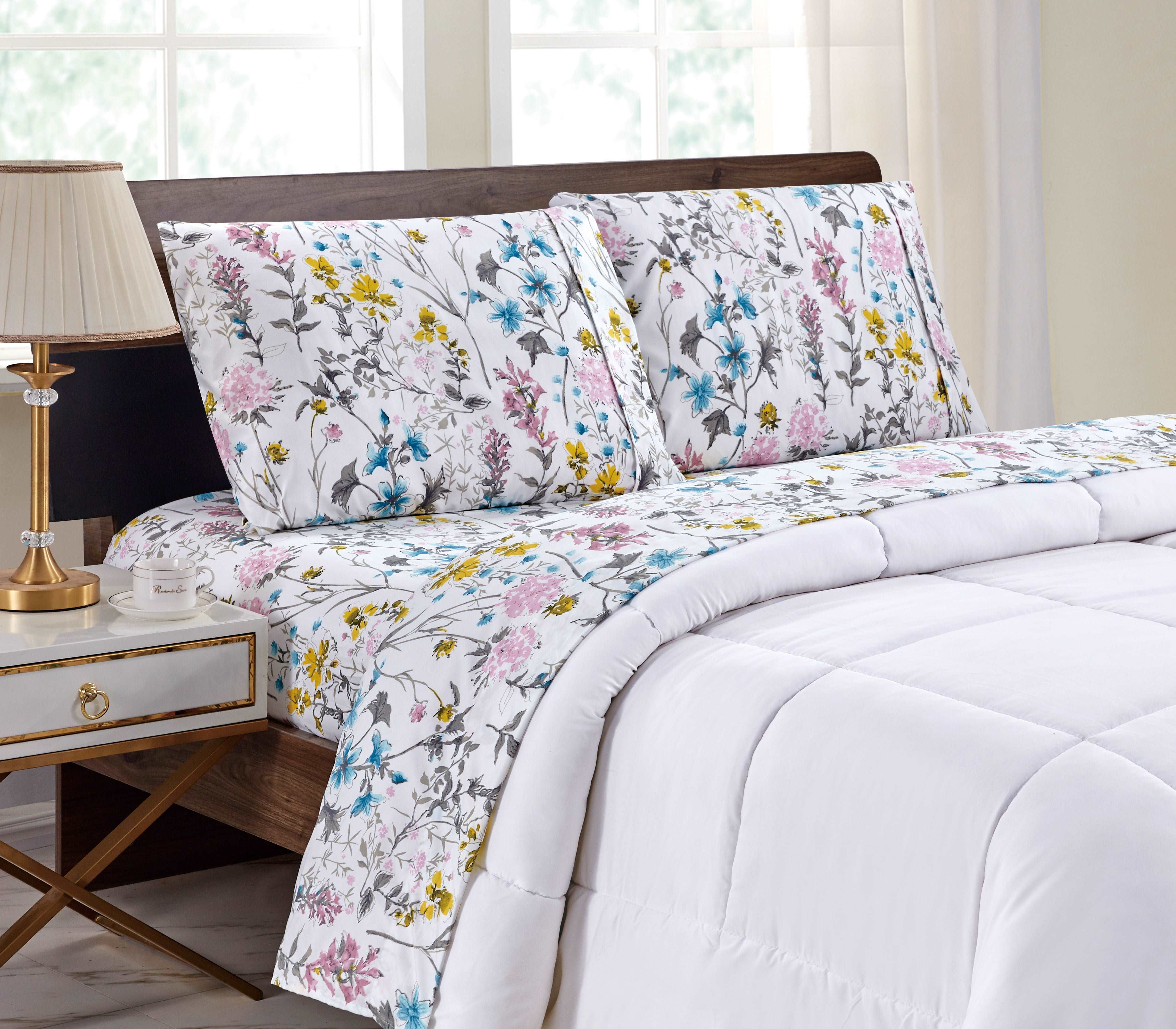  Bibb Home Bibb Home Egyptian Luxury 1800 Microfiber Count Printed 4 Piece Sheet Set. - Twin - Bonton
