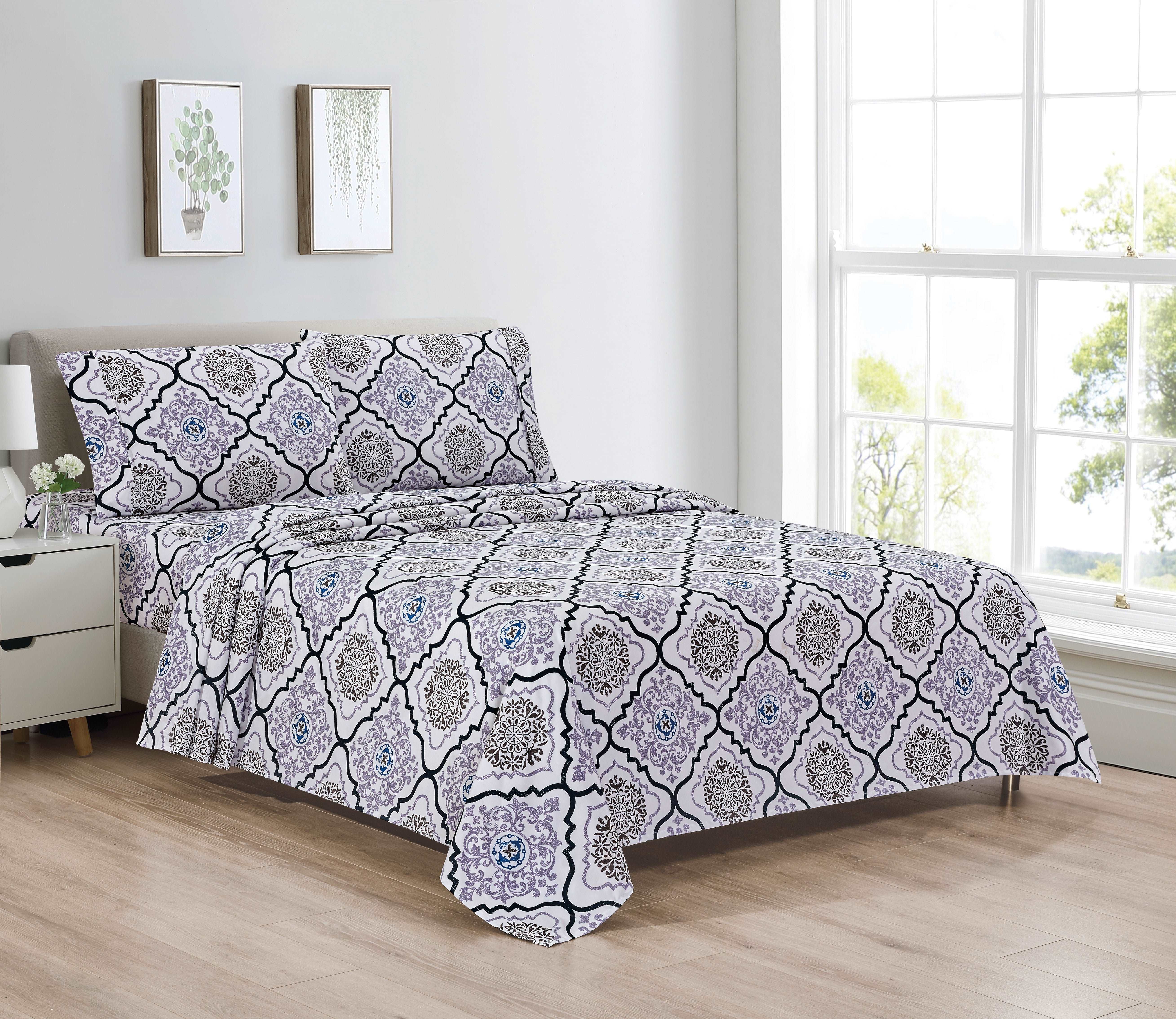  Bibb Home Bibb Home Egyptian Luxury 1800 Microfiber Count Printed 4 Piece Sheet Set. - Twin - Bonton