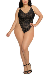 Women's Plus Lace Teddy and Matching Sheer Wraparound Skirt