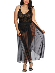 Women's Plus Lace Teddy and Matching Sheer Wraparound Skirt