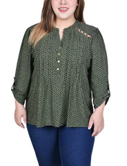 Plus Size Long Sleeve Pintuck Front Top With Chain Details