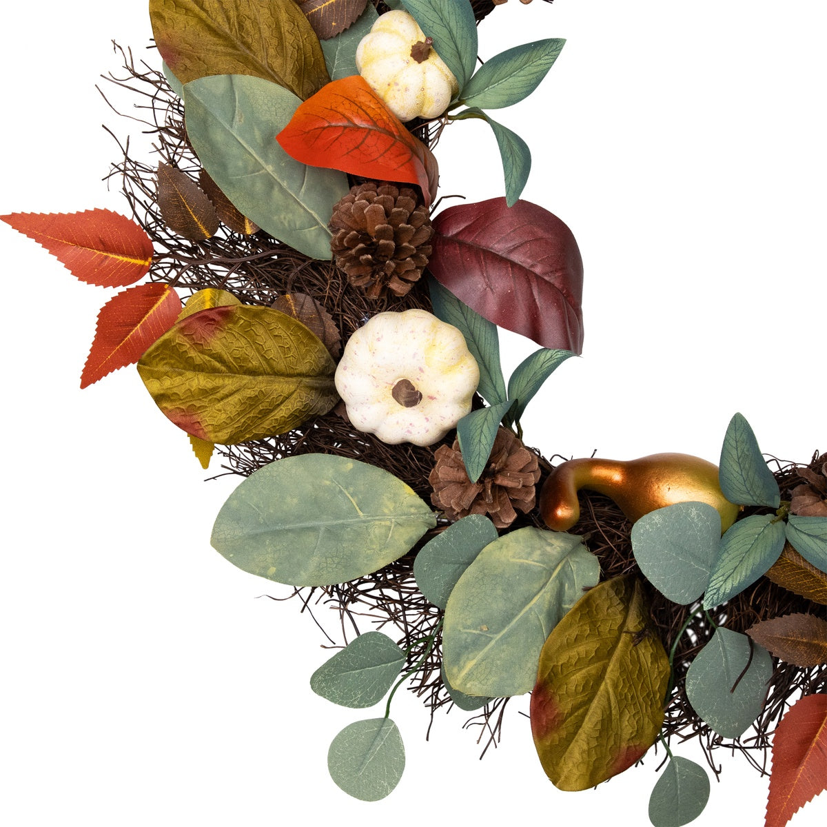  Northlight Pumpkin  Pinecone  and Gourd Artificial Fall Harvest Wreath  24-Inch  Unlit - Default Title - Bonton