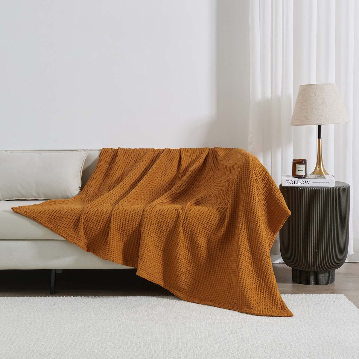  Patina Vie Maison Patina Vie Maison 100% Cotton All-Season Waffle Weave Knit Throw Blanket - Full / Queen - Bonton