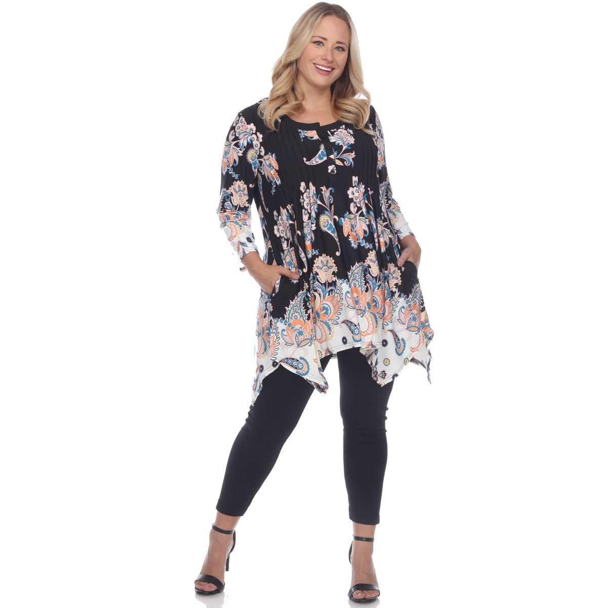  White Mark Plus Size Paisley Scoop Neck Tunic Top With Pockets - 3X - Bonton