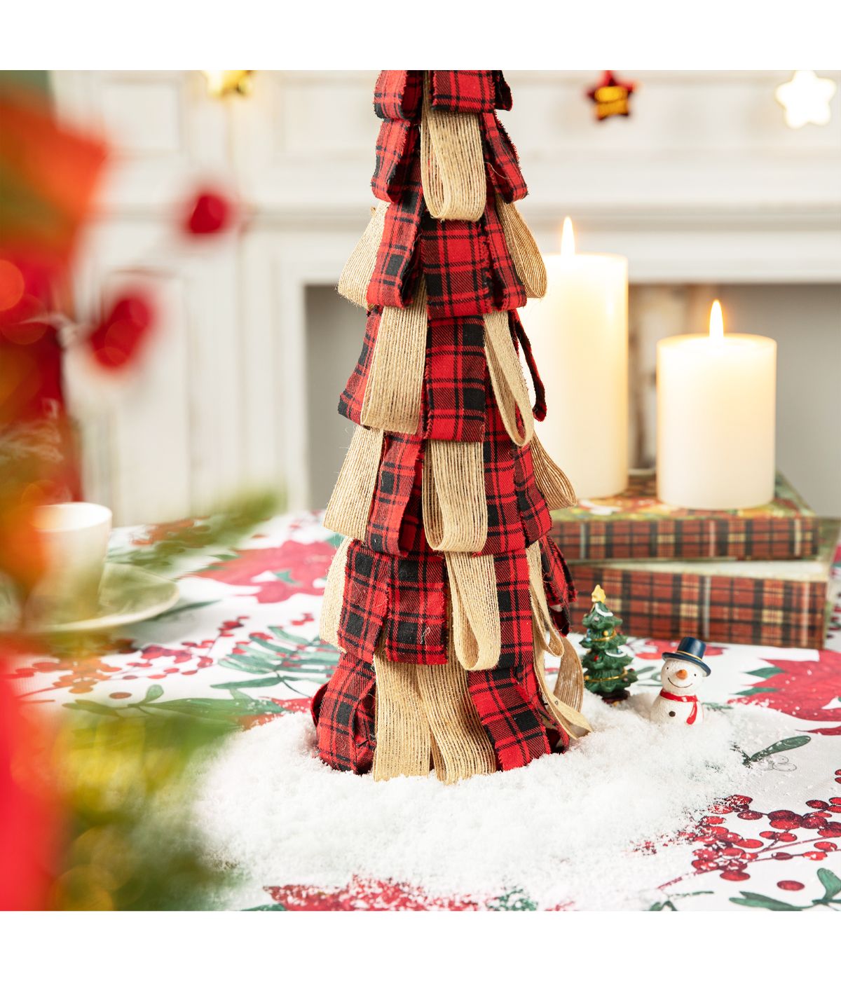  Glitzhome Plaid Fabric/Burlap Table Tree Red - Red - Bonton