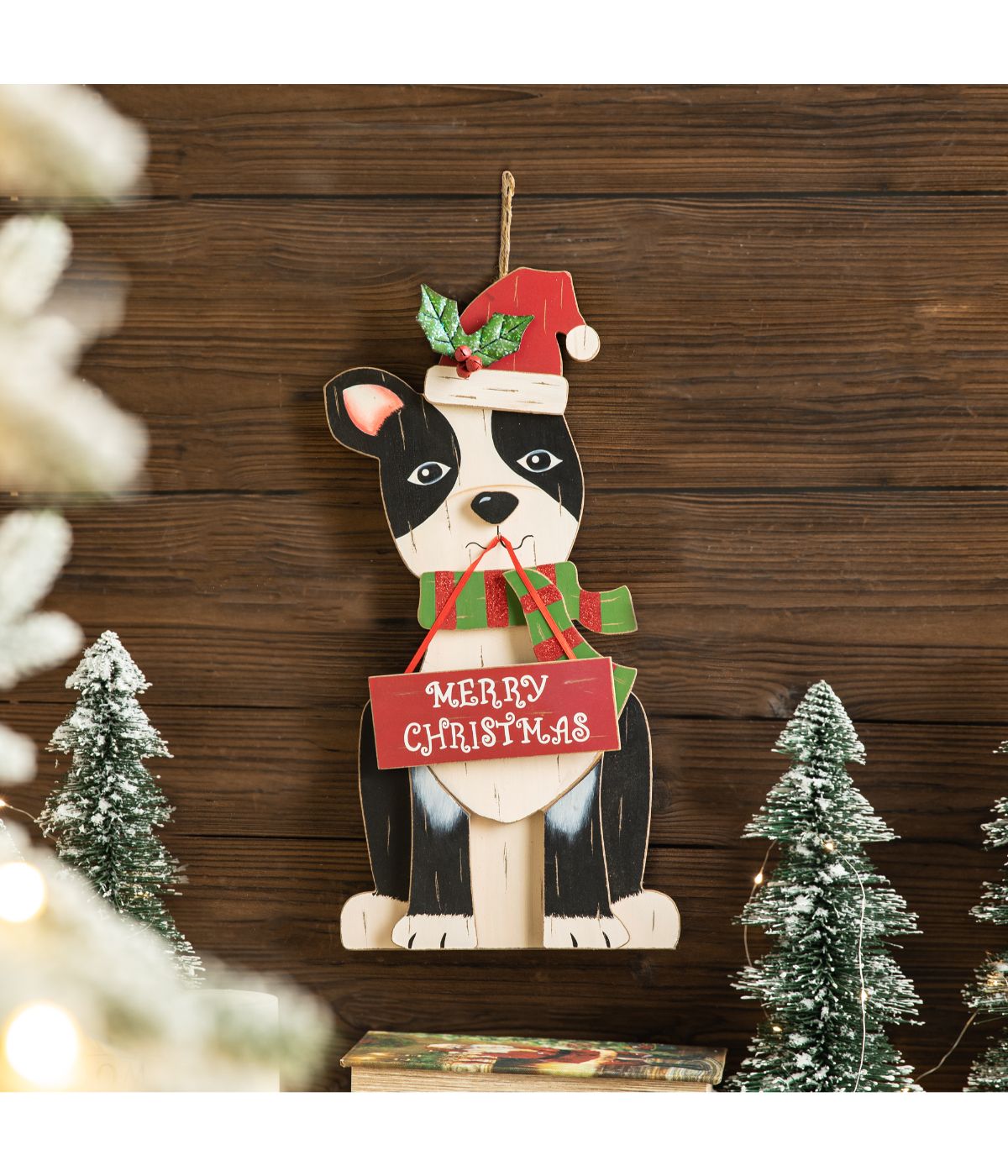  Glitzhome Wooden Christmas Figurines Decor, Dog Red - Red - Bonton