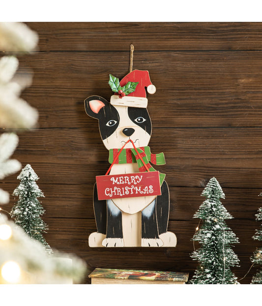 Wooden Christmas Figurines Decor, Dog Red