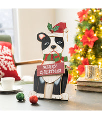 Wooden Christmas Figurines Decor, Dog Red