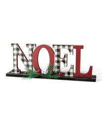 Wooden Plaid "Noel" Table Decor Red