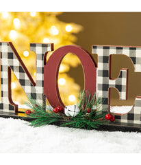 Wooden Plaid "Noel" Table Decor Red