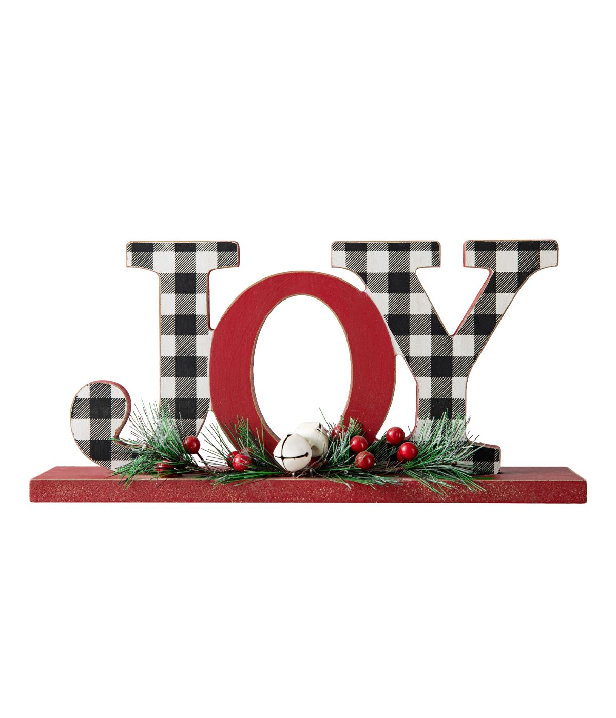  Glitzhome Christmas Wooden Plaid Joy Table Decor Red - Red - Bonton