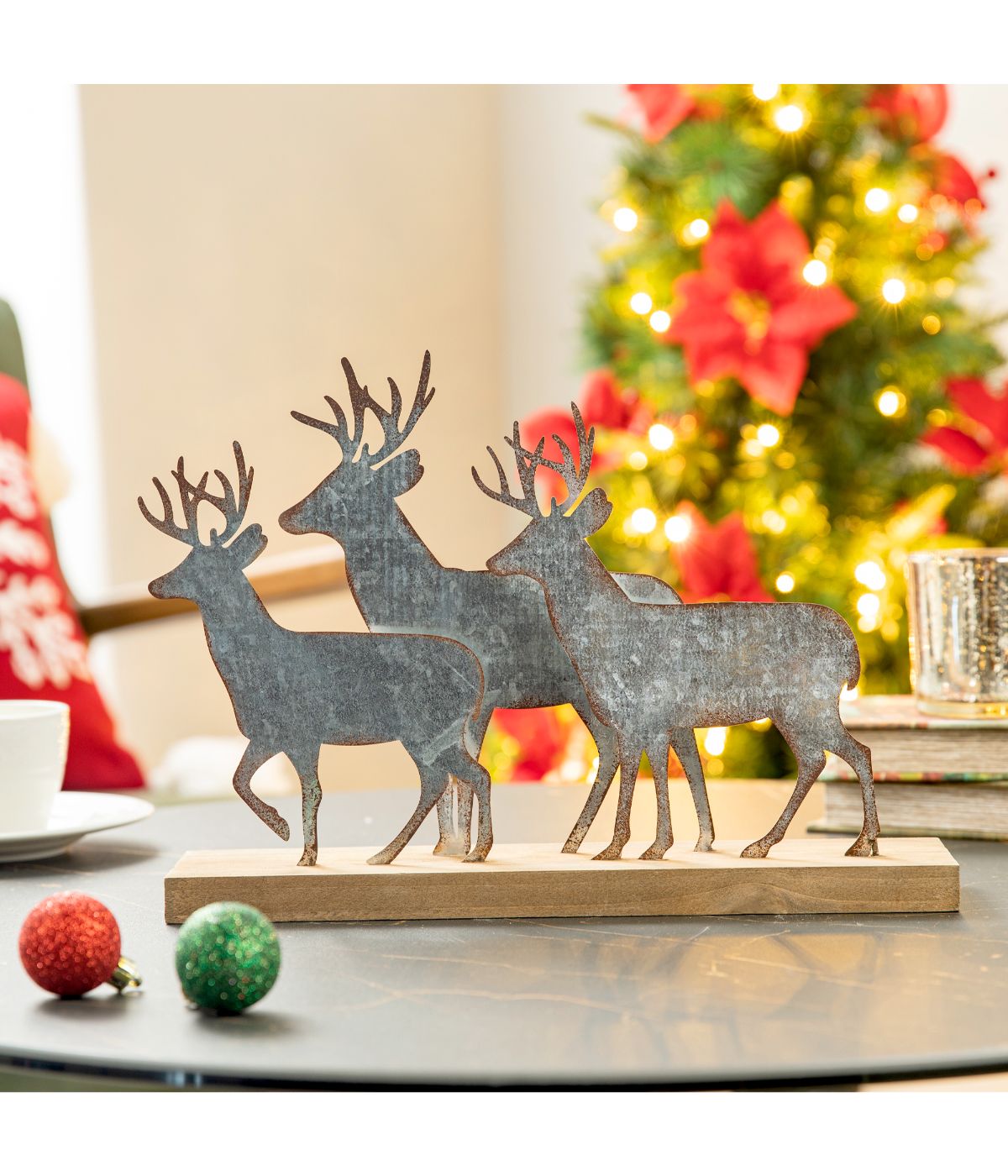  Glitzhome Galvanized Metal/Wooden Reindeer Table Decor Brown - Brown - Bonton