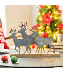 Galvanized Metal/Wooden Reindeer Table Decor Brown