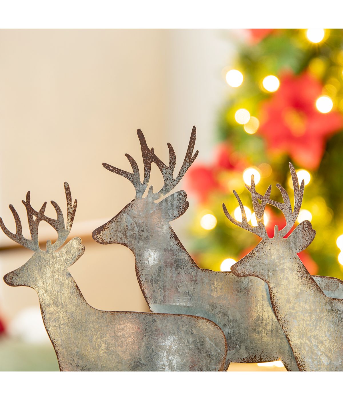  Glitzhome Galvanized Metal/Wooden Reindeer Table Decor Brown - Brown - Bonton