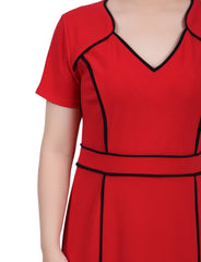 Short Sleeve Piped Detail Dress