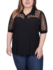 Plus Size Short Sleeve Top With Dotted Mesh