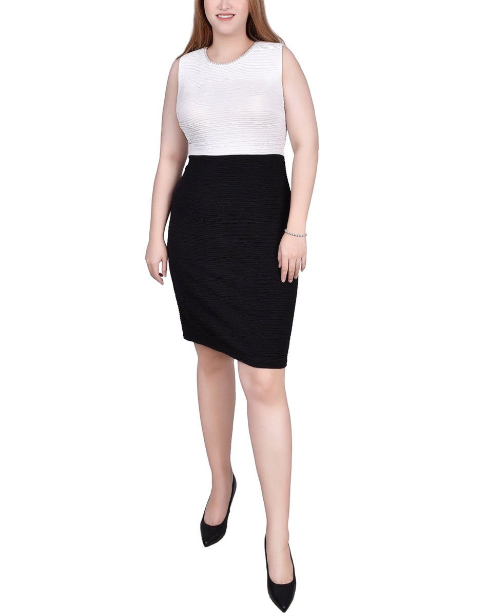  NY Collection 3/4 Sleeve Textured Knit 2 Piece Dress Set - Black Lemon - Bonton