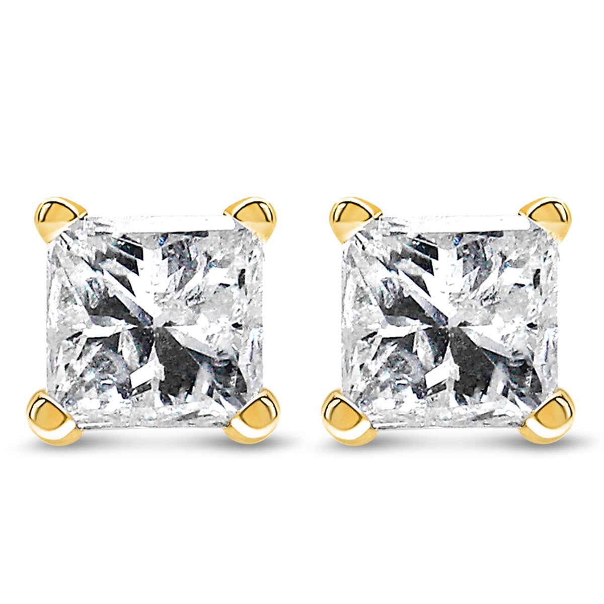  Haus of Brilliance IGI Certified 3/8 Cttw Princess-Cut Square Diamond 4-Prong Solitaire Stud Earrings in 14K Yellow Gold (L-M Color, I1-I2 Clarity) - Yellow - Bonton