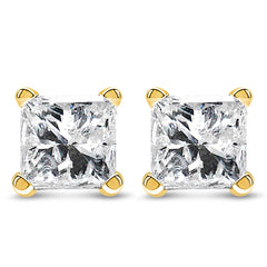 IGI Certified 3/8 Ctw Princess-Cut Square Diamond 4-Prong Solitaire Stud Earrings in 14K Yellow Gold (J-K Color, SI2-I1 Clarity)